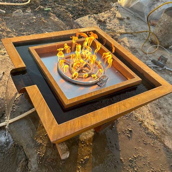 Decorative Corten Steel water feature Gas Fire Pit Heater (3)