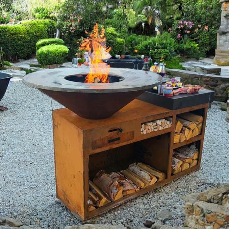 corten steel bbq grill with ash pan