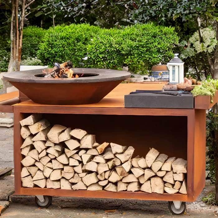 corten steel bbq grill with large storage