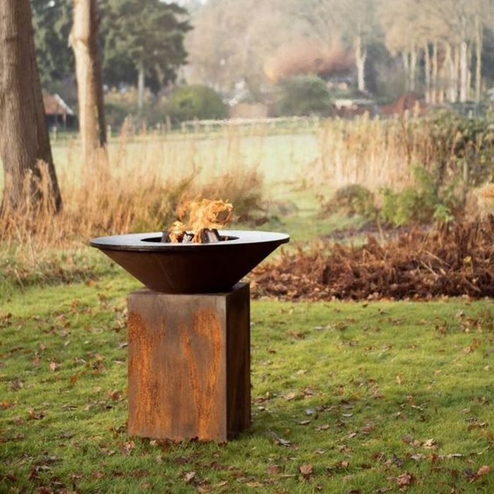 corten steel bbq grill at yard