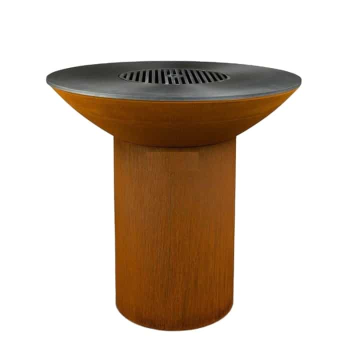 Corten steel grill with cylindrical base