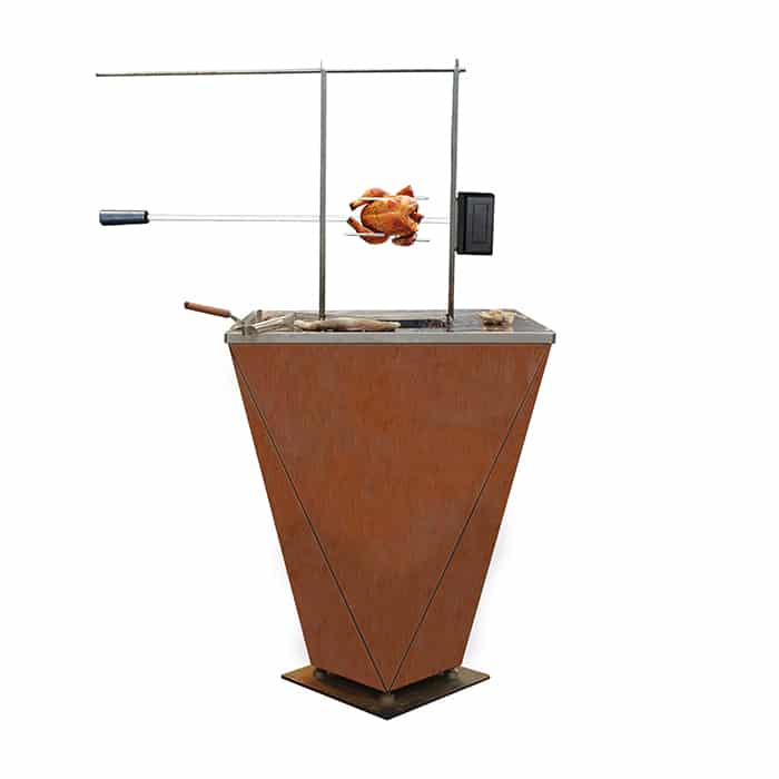 Corten steel barbecue grill with chicken rack