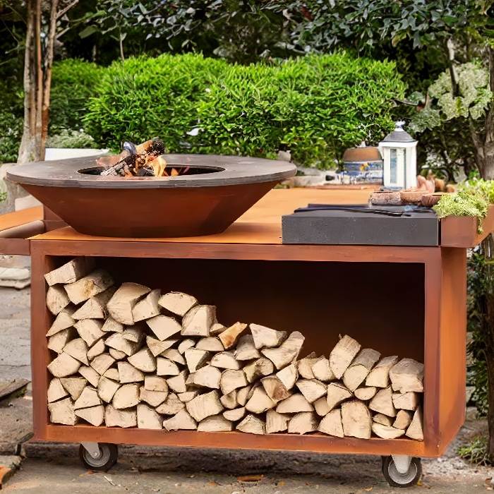 corten steel BBQ Grills & Fire Pit with Storage Base