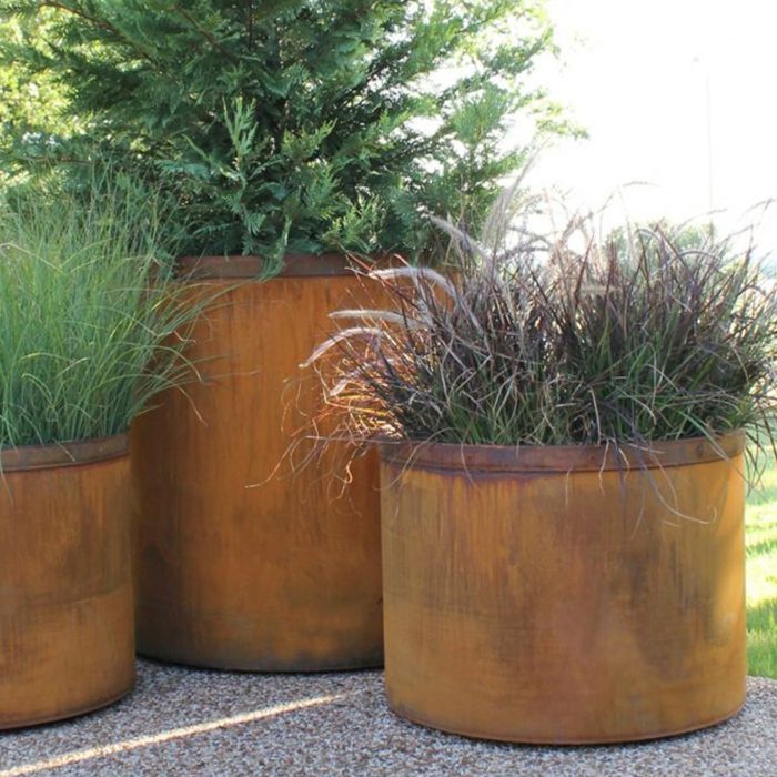 corten steel round plant pot