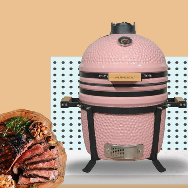 table top portable ceramic charcoal grill pink color