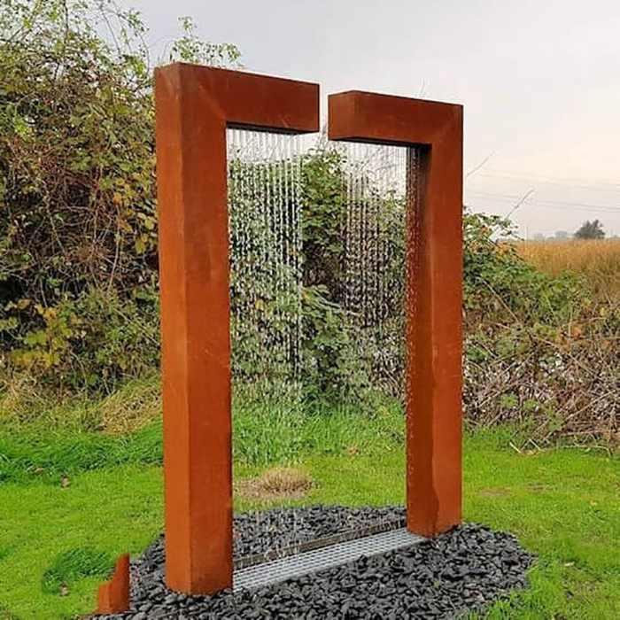 corten steel water feature waterfall fountain