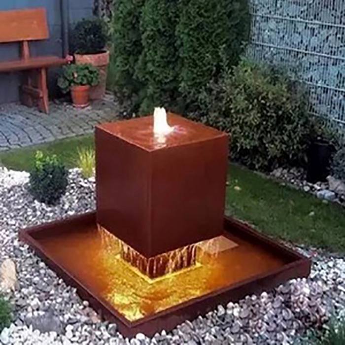 corten steel water feature waterfall fountain