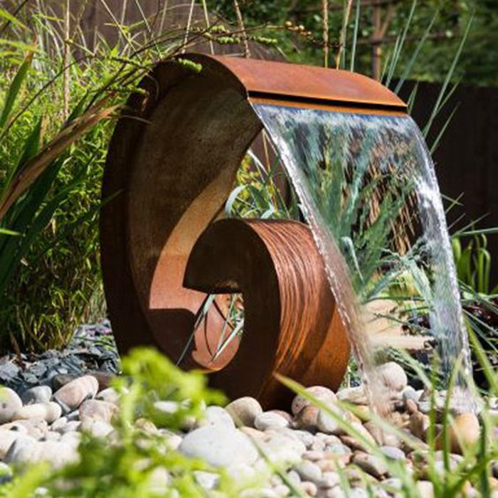 corten steel water feature waterfall fountain