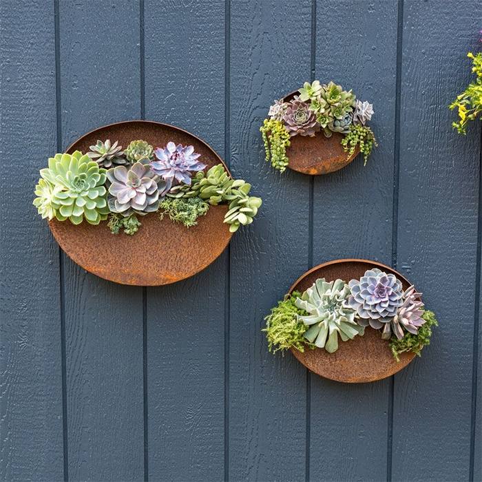 round metal wall mounted plant pots