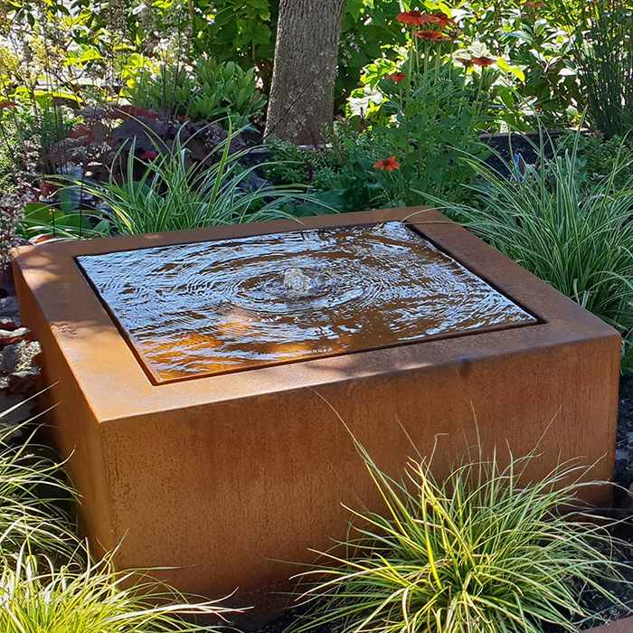 corten steel water feature waterfall fountain