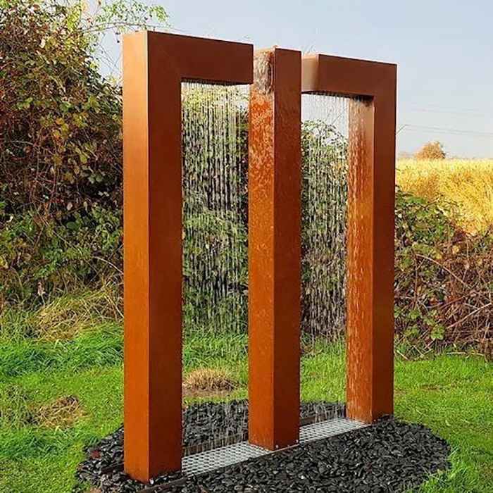 corten steel water feature waterfall fountain