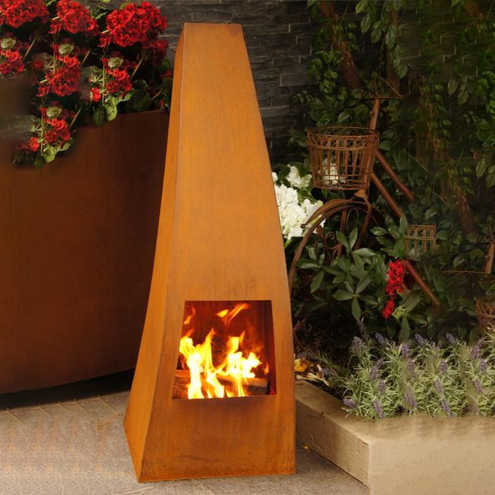 garden large rust steel fireplace