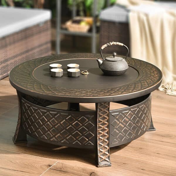 Outdoor charcoal round fire pit with BBQ