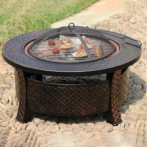 Outdoor charcoal round fire pit with BBQ - Image 7