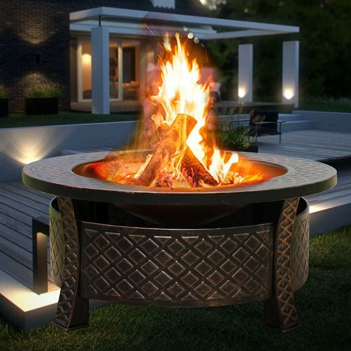 Outdoor charcoal round fire pit with BBQ (16)