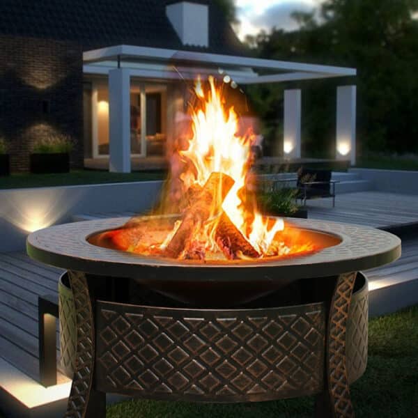 Outdoor charcoal round fire pit with BBQ - Image 3