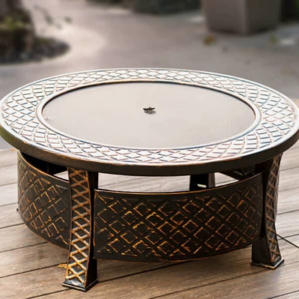 Outdoor charcoal round fire pit with BBQ