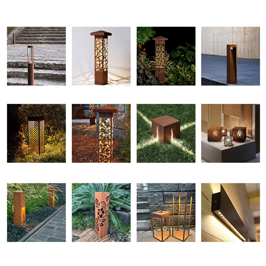 corten steel bollard light